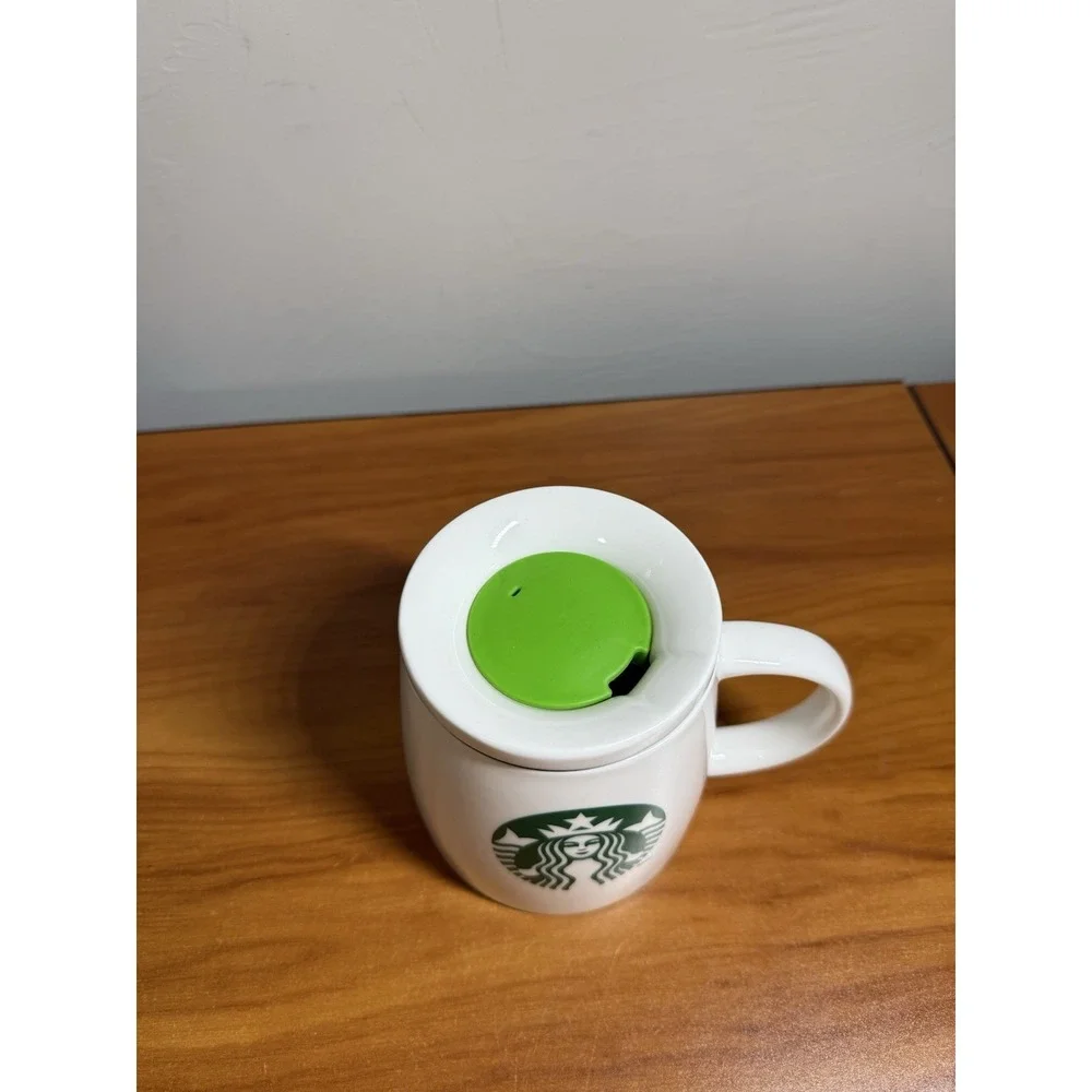 STARBUCKS Chubby Travel Coffee Mug w/ Lid Green Mermaid Logo 2011 No Spill Lid